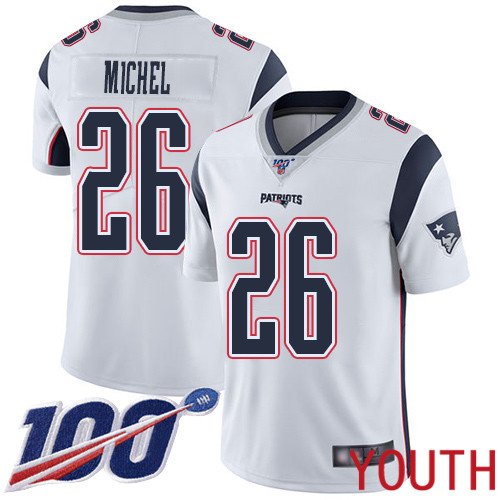 New England Patriots Football 26 Vapor Untouchable 100th Season Limited White Youth Sony Michel Road NFL Jersey